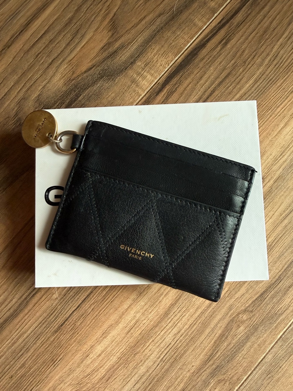 Givenchy GV3 Black Goat Leather Card Holder Key Ring Wallet